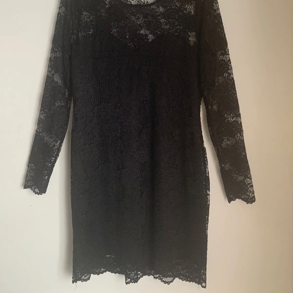 Charlotte Russe Black Lace Dress Long Sleeve Round Neck Stretch Party US2X UK 24 - Picture 11 of 13